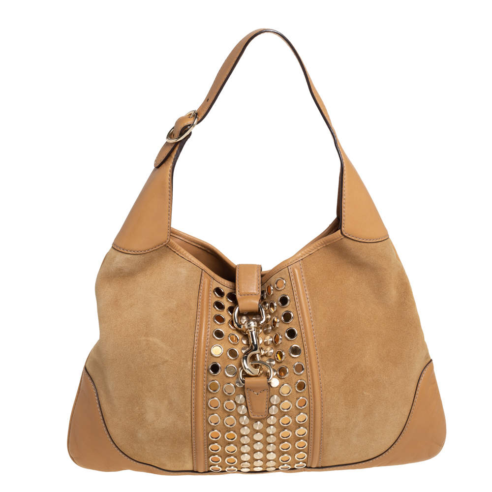 Gucci Tan Suede and Leather Jackie O Grommet Hobo 