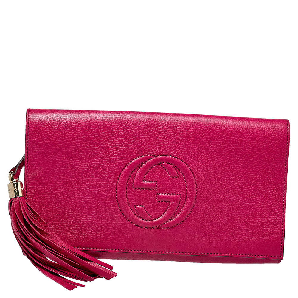 Pre Owned Gucci Pink Leather Soho Clutch