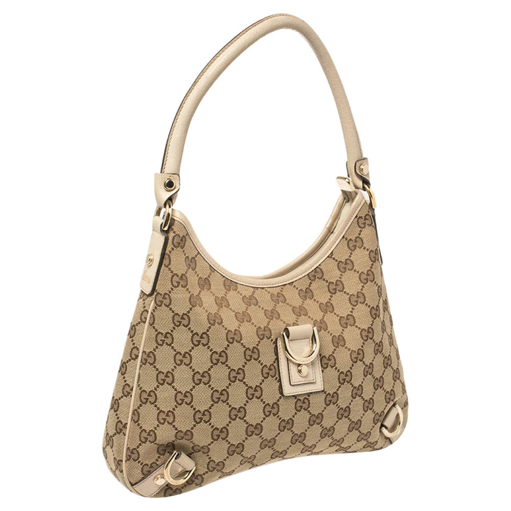 Gucci Beige/Gold GG Canvas Small Abbey D Ring Hobo at 1stDibs