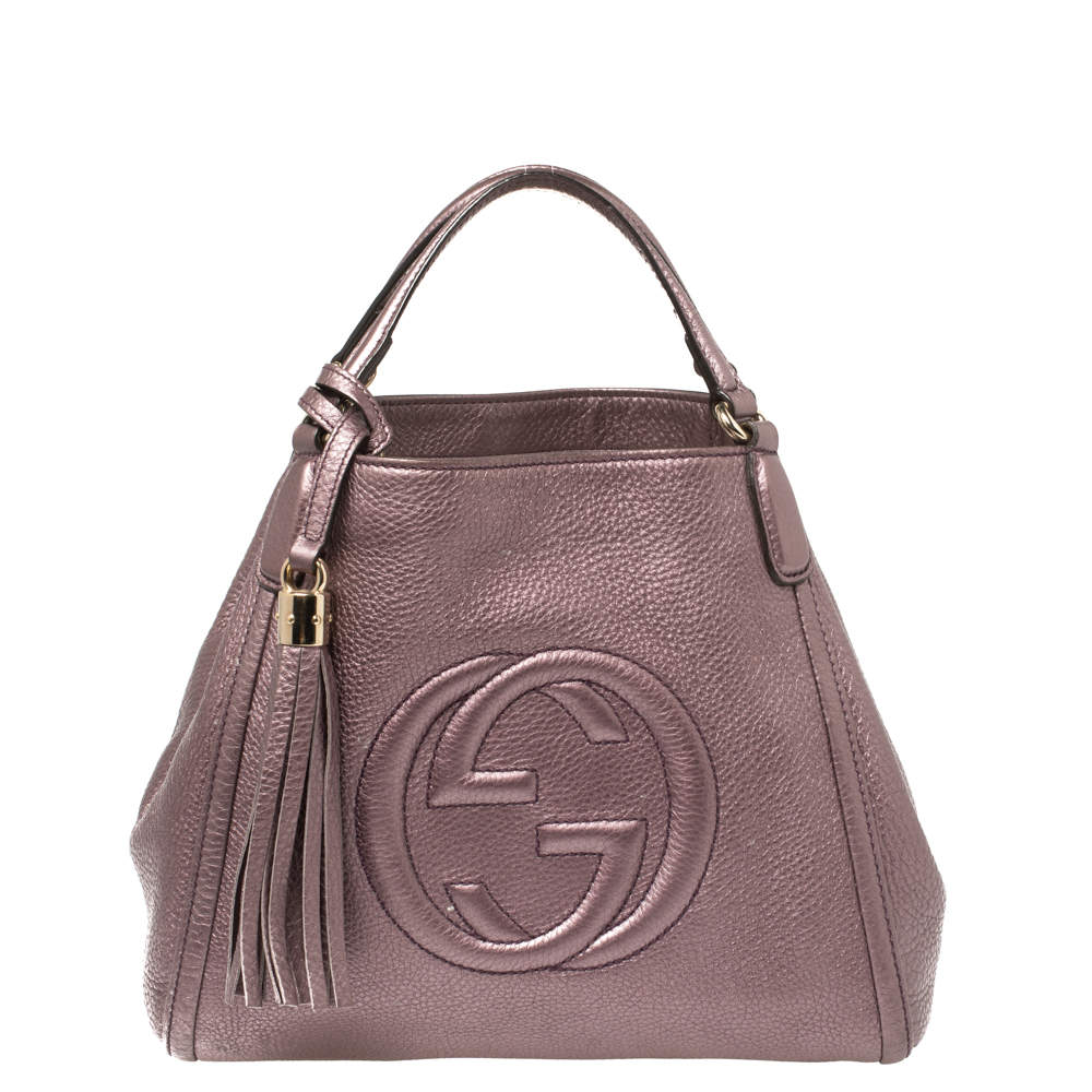 Pre Owned Gucci Metallic Purple Pebbled Leather Soho Tote