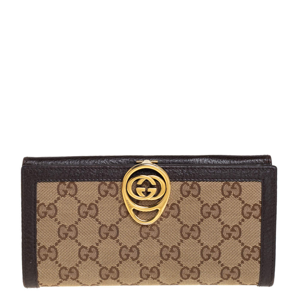 Gucci Beige/Brown GG Canvas and Leather Interlocking GG Continental Wallet