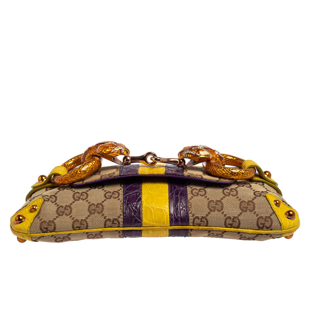 Gucci Limited Edition Beige GG Canvas Croc Embossed Tom Ford Snake Chain  Clutch Bag - Yoogi's Closet