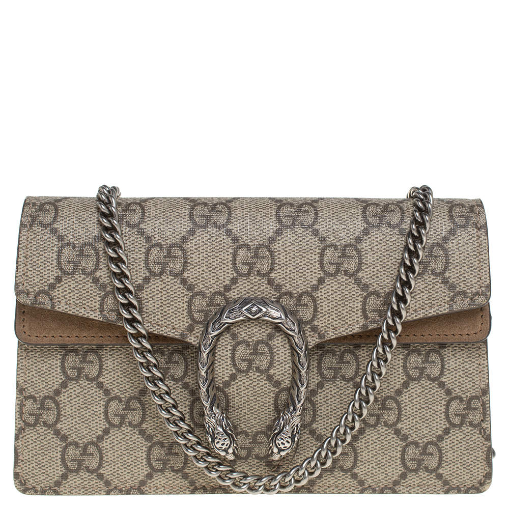 مملوكة مسبقًا Gucci Beige GG Supreme Canvas and Suede Super Mini Dionysus Crossbody Bag