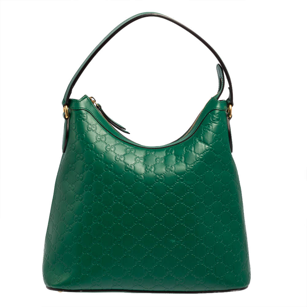 مملوكة مسبقًا Gucci Green Guccissima Leather Top Zip Hobo