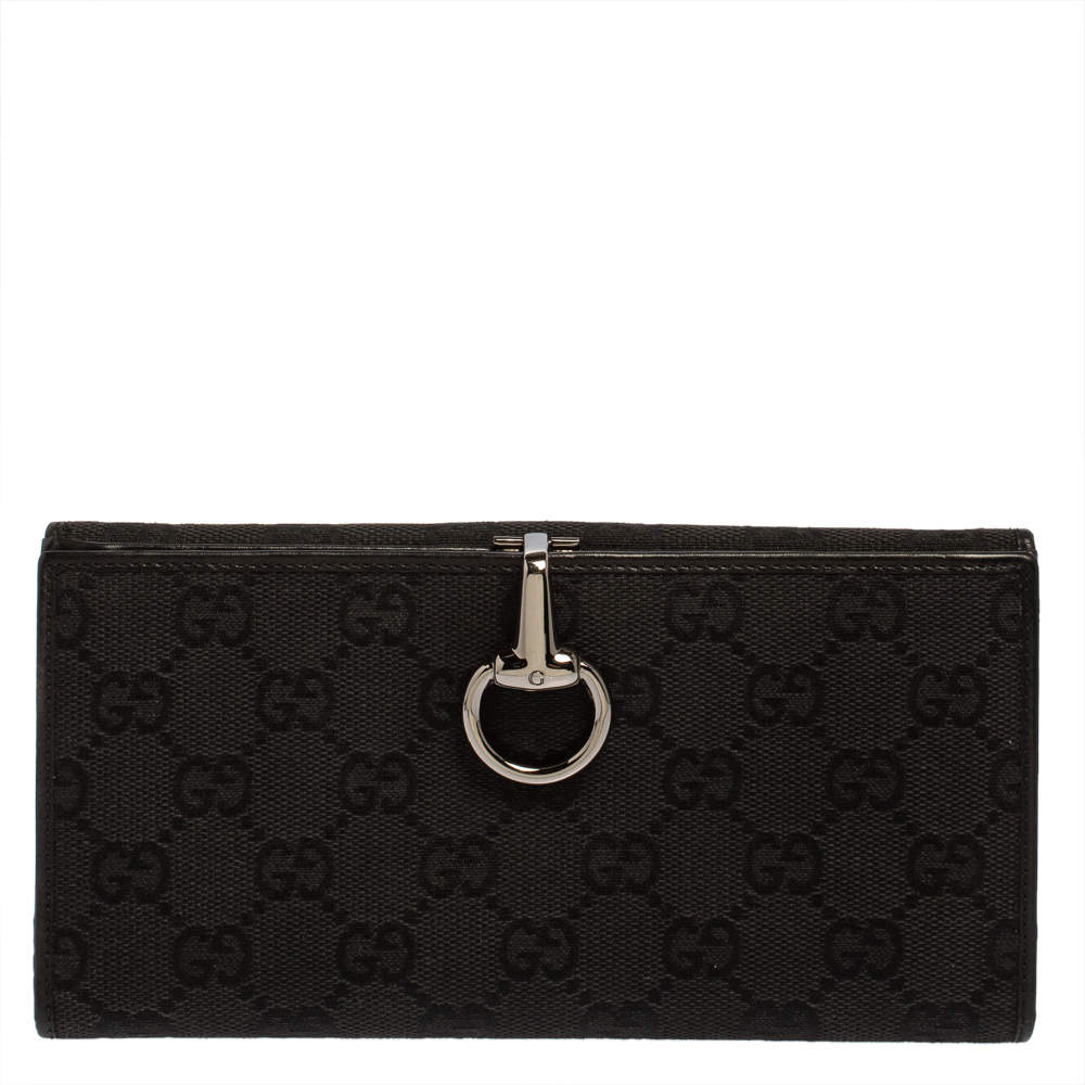 Gucci Black GG Canvas and Leather Horsebit Clasp Continental Wallet