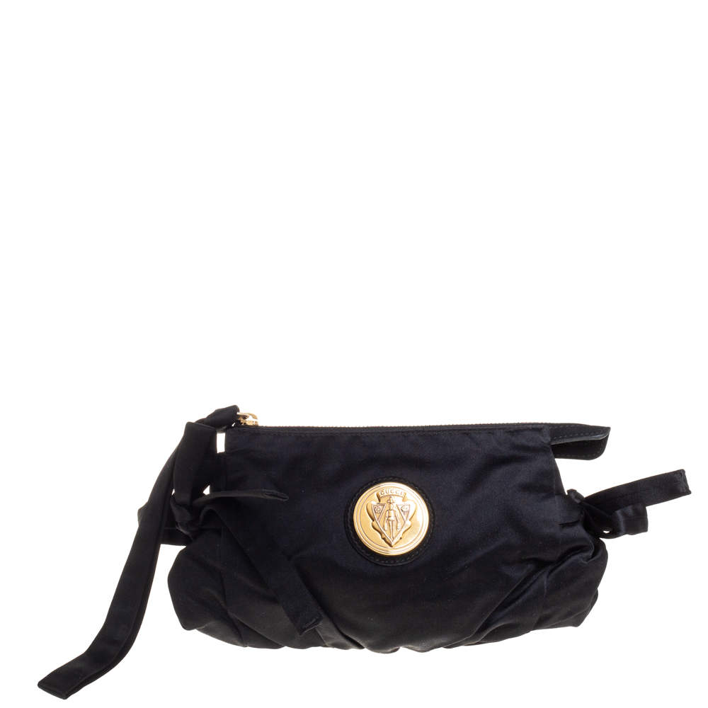 Pre Owned حقيبة كلتش غوتشي حمالة معصم هيستريا صغيرة ساتان أسود