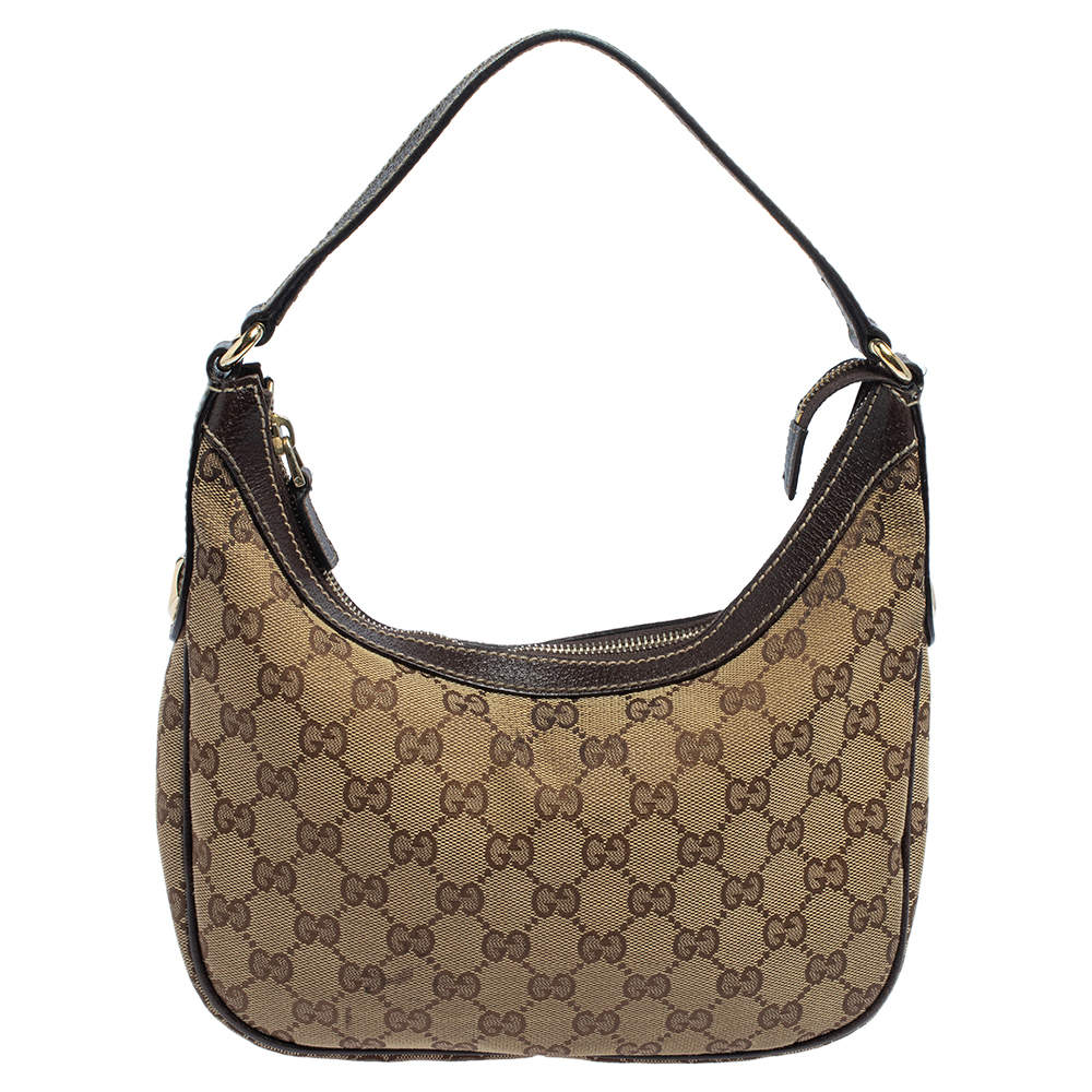 Pre Owned Gucci Brown/Beige GG Canvas and Leather Baguette