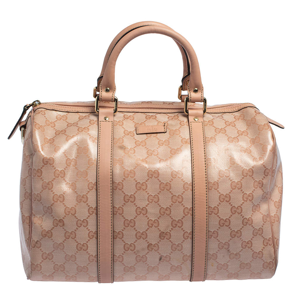 Pre Owned Gucci Blush Pink GG Crystal Coated Canvas Medium Joy Boston Bag