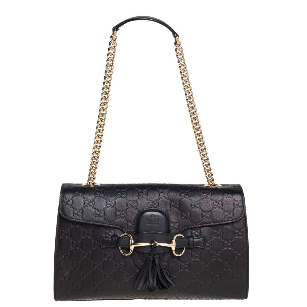 مملوكة مسبقًا Gucci Black Guccissima Leather Medium Emily Shoulder Bag