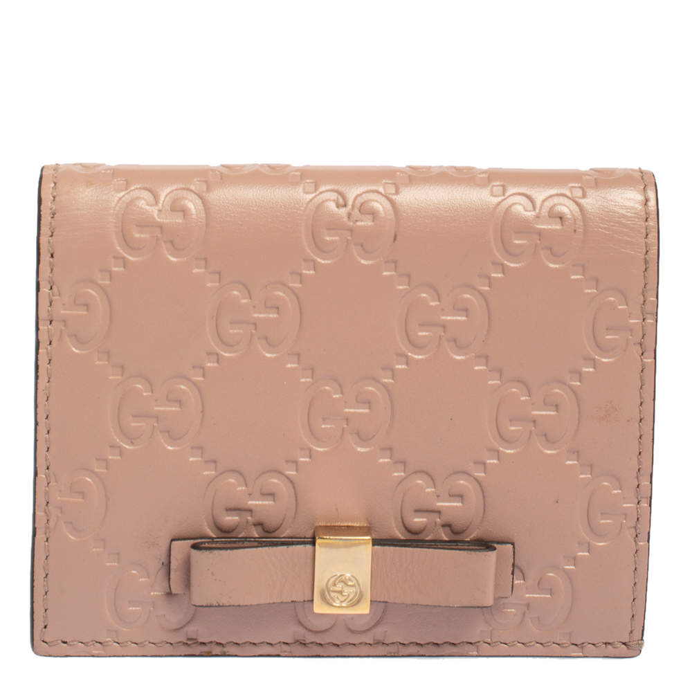 Pre Owned محفظة غوتشي جلد غوتشيسيما وردي بفيونكة مضغوطة