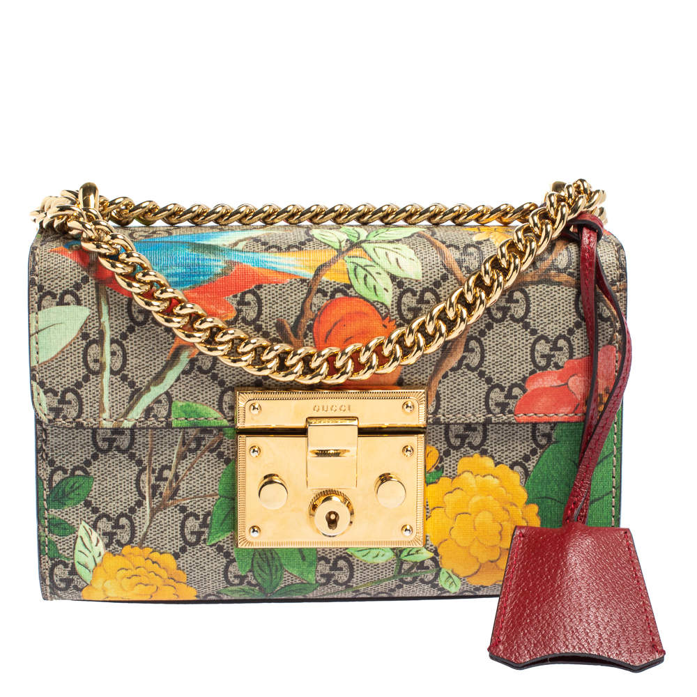 Pre Owned Gucci Multicolor GG Supreme Canvas and Leather Small Padlock Shoulder Bag