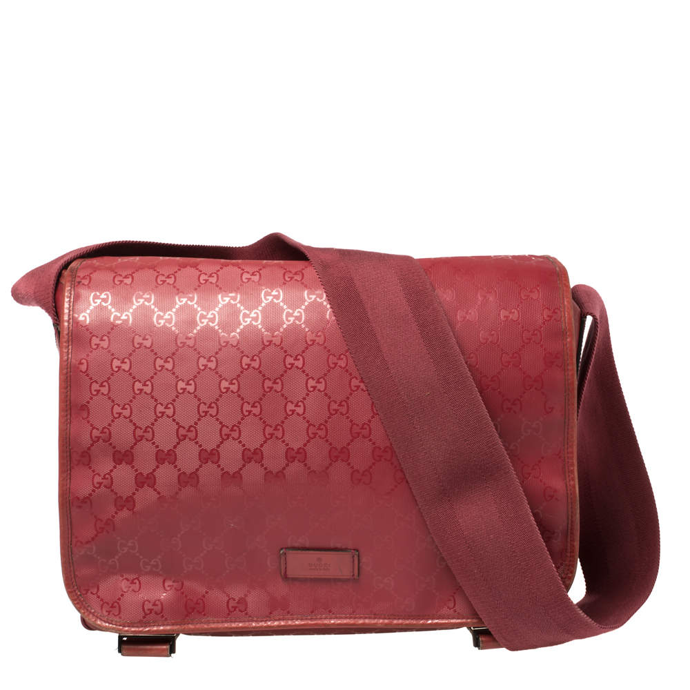 Pre Owned Gucci Dark Pink GG Imprime Coated Canvas Messenger Diaper Bag