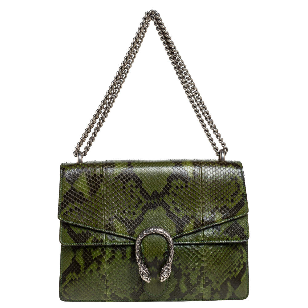مملوكة مسبقًا Gucci Green Python Medium Dionysus Shoulder Bag