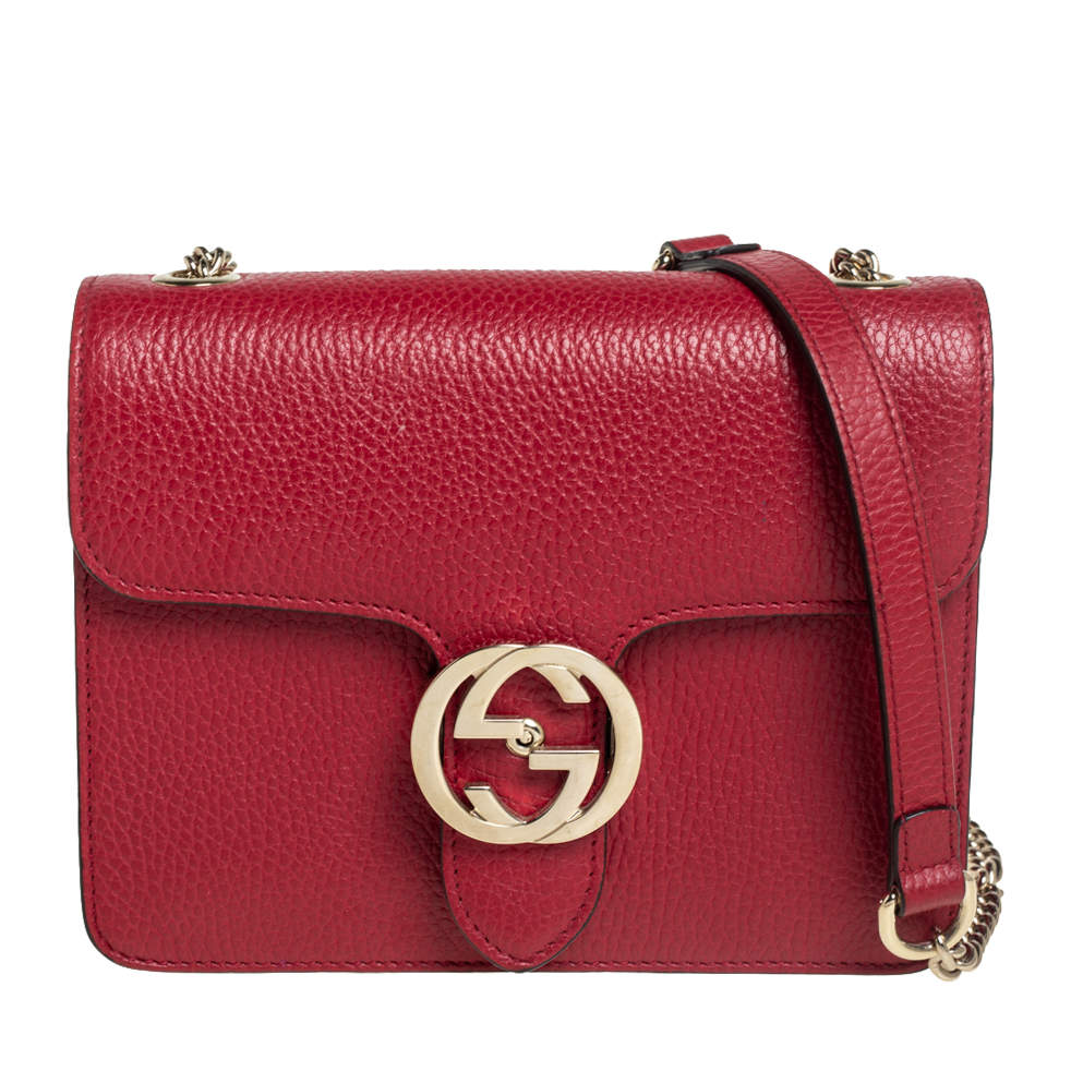 Gucci Red Leather Dollar Interlocking Crossbody Bag