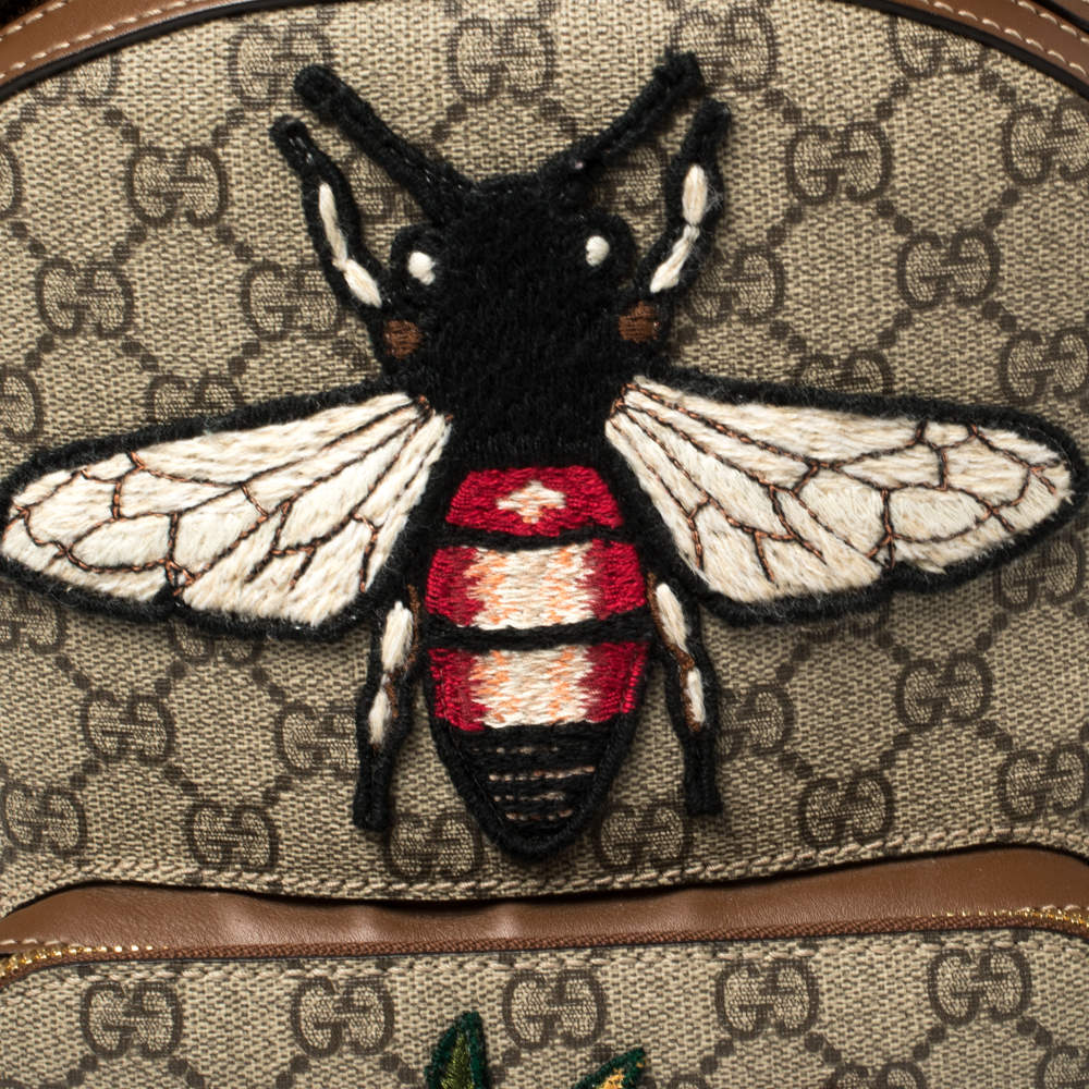 Gucci Brown And Gold GG Supreme Monogram Bees Small Day Backpack