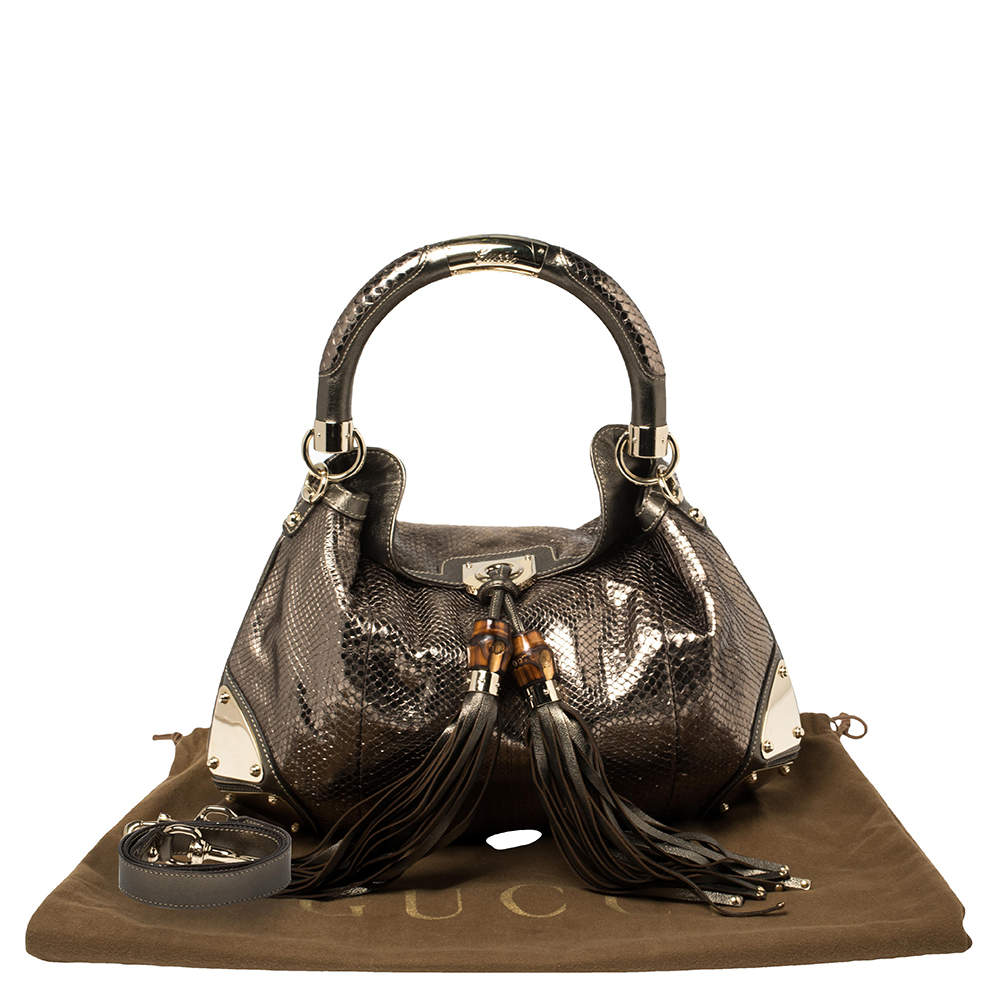 Gucci Snakeskin Medium Indy Top Handle Hobo Bag Gold