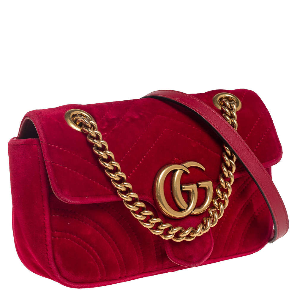 Buy Gucci Red Red Mini GG Marmont 2.0 Velvet Shoulder Bag for WOMEN in UAE