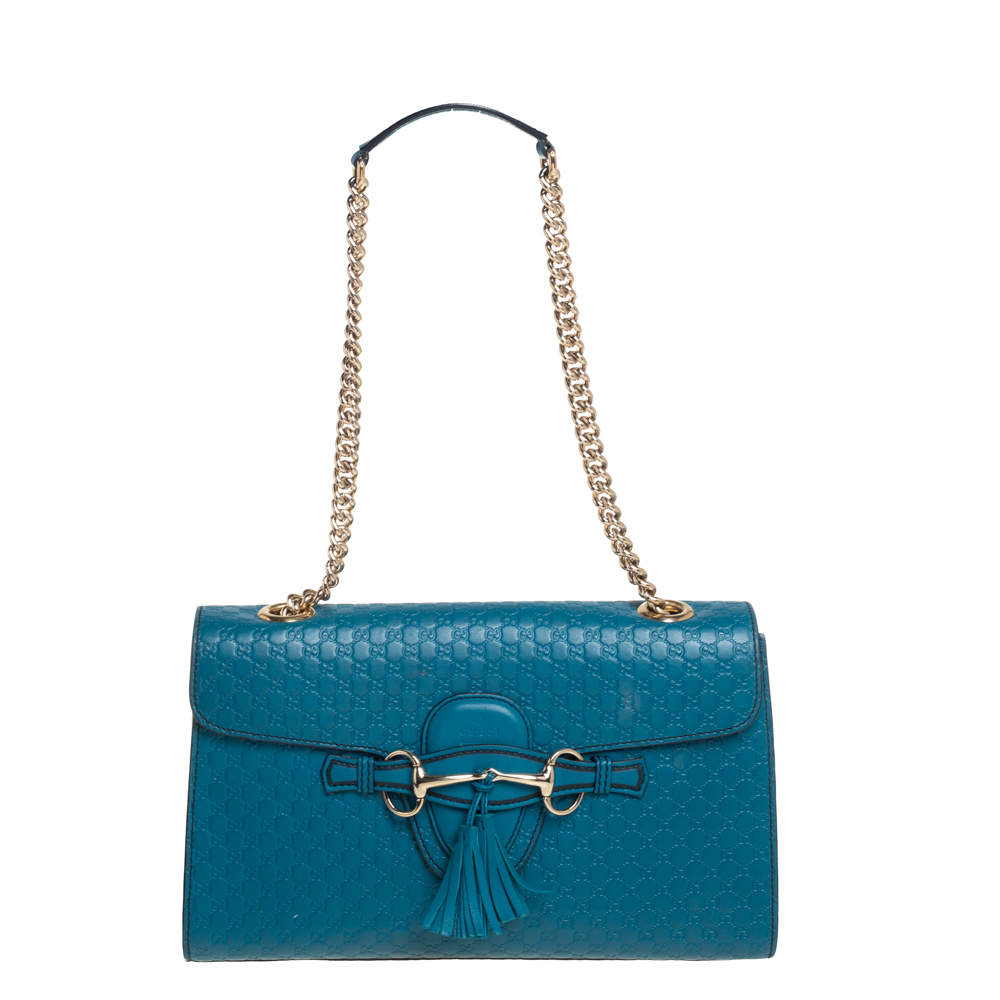 Gucci Teal Microguccissima Leather Medium Emily Chain Shoulder Bag ...