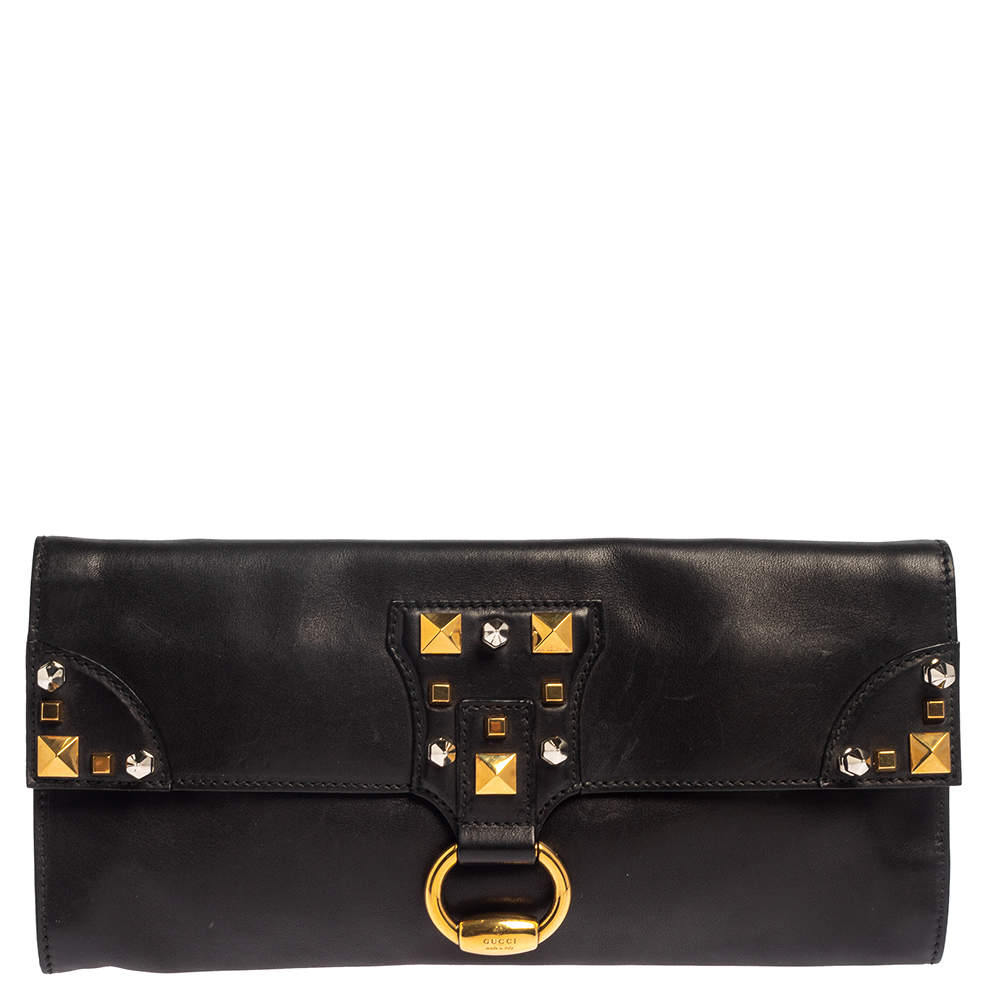Gucci Black Leather Studded Clutch