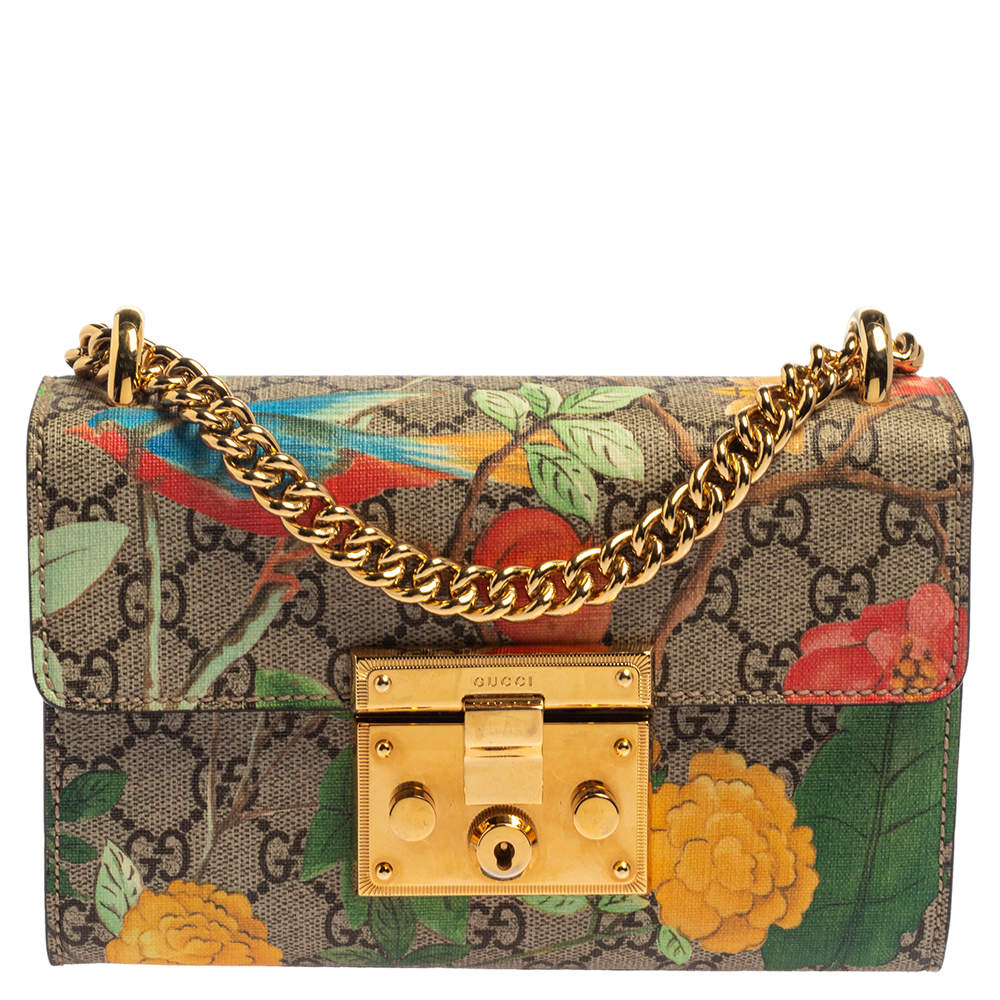 Pre Owned Gucci Multicolor Tian GG Supreme Canvas and  Leather Small Padlock Shoulder Bag