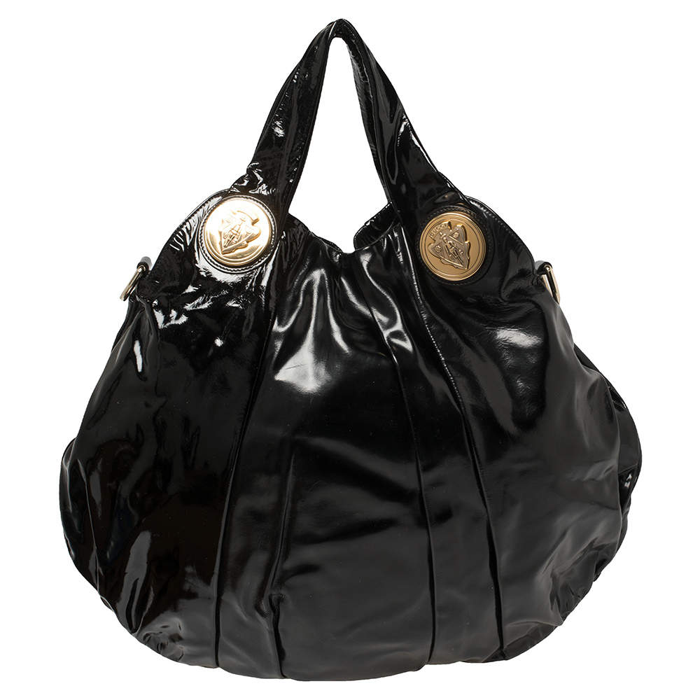 مملوكة مسبقًا Gucci Black Patent Leather Large Hysteria Hobo