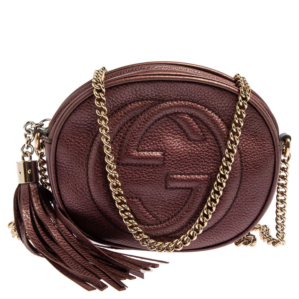 مملوكة مسبقًا Gucci Metallic Purple Leather Mini Soho Disco Chain Crossbody Bag