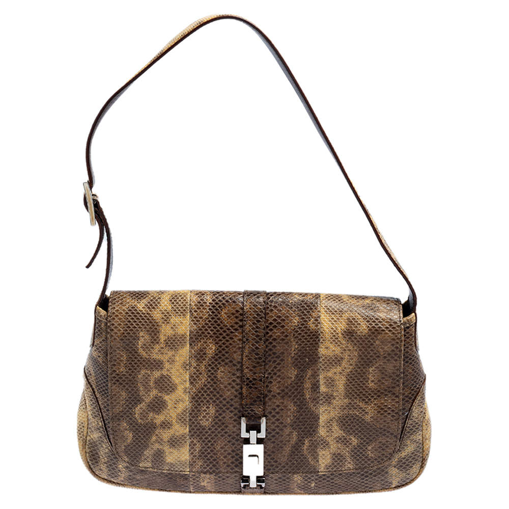 Gucci Beige/Brown Python Jackie Flap Baguette Gucci | TLC