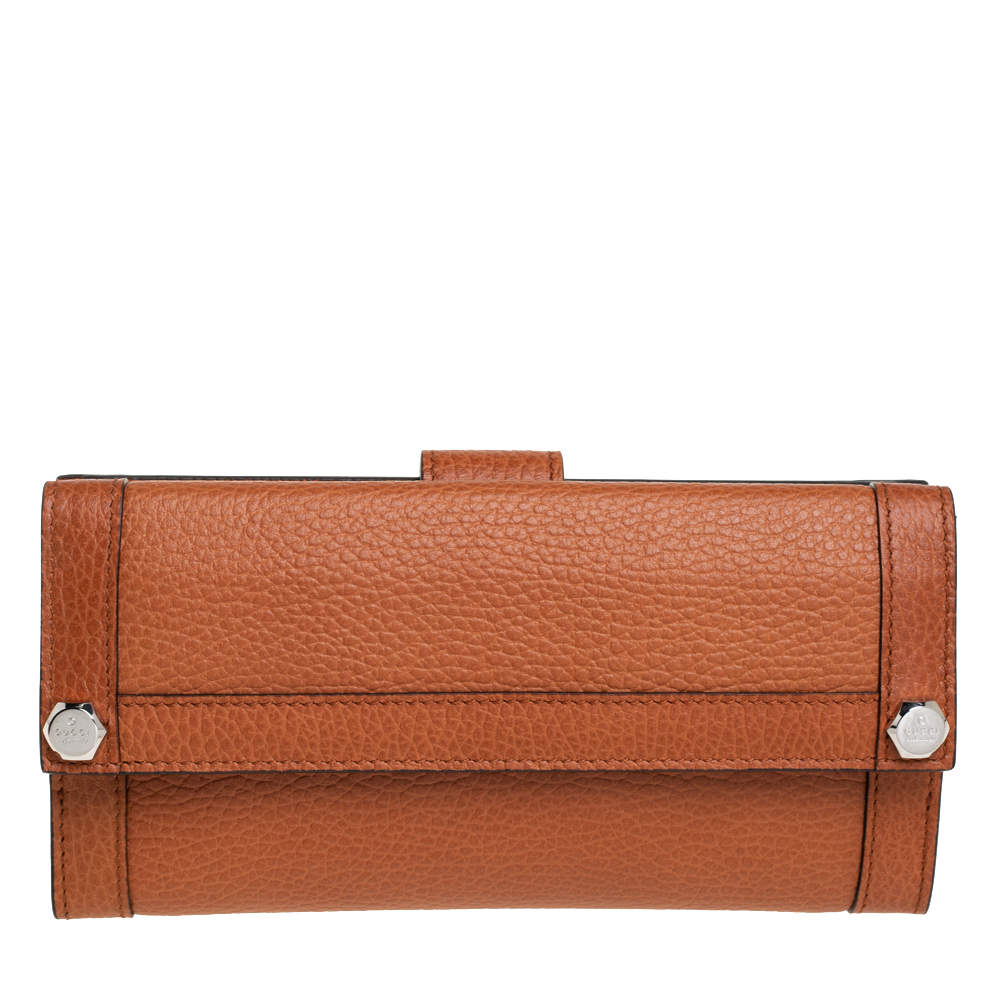 Pre Owned Gucci Tan Leather Continental Wallet