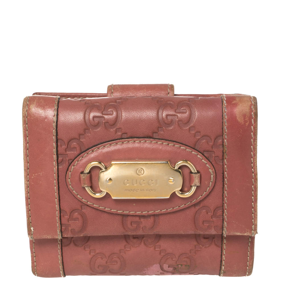 Pre Owned Gucci Pink Guccissima Leather French Wallet