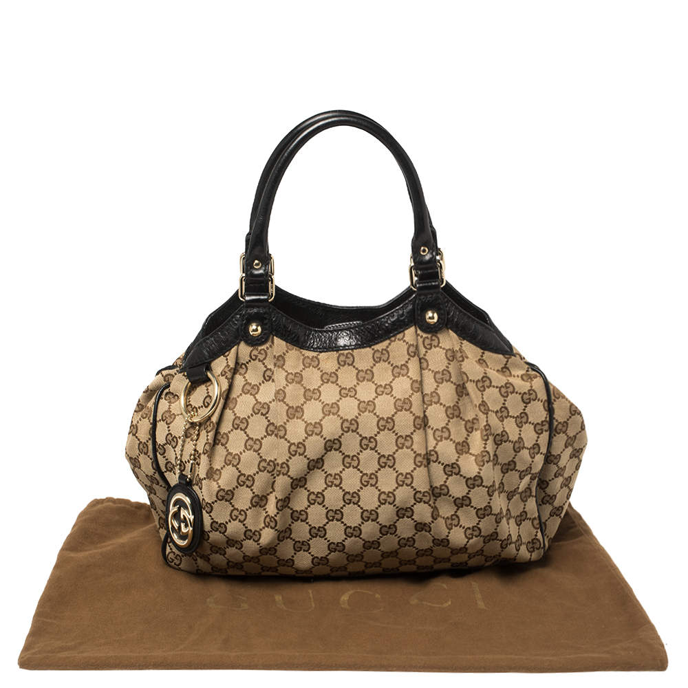 GUCCI Sukey Medium GG Canvas Tote Bag Beige 211944