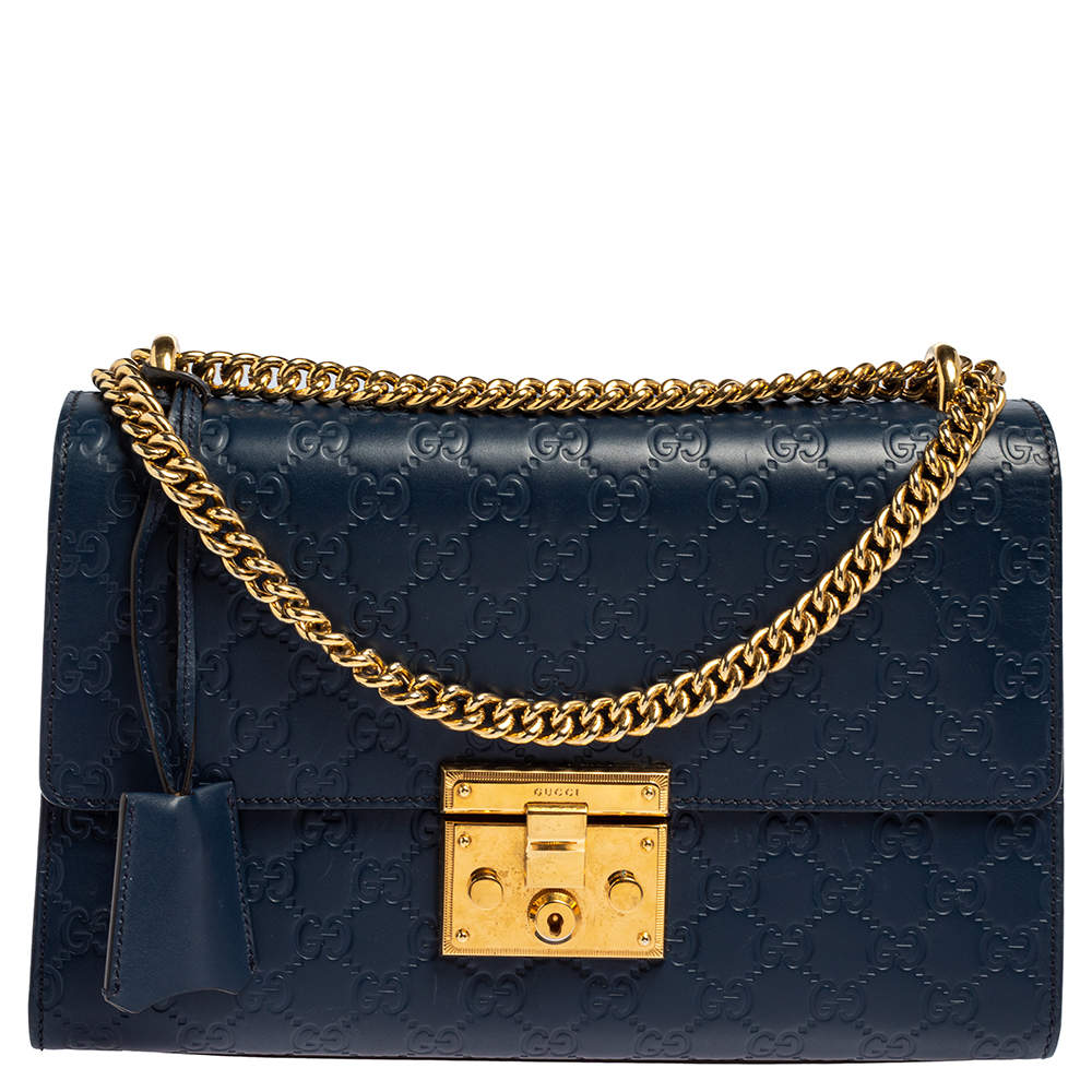 Gucci Navy Blue Guccissima Leather Small Padlock Shoulder Bag Gucci