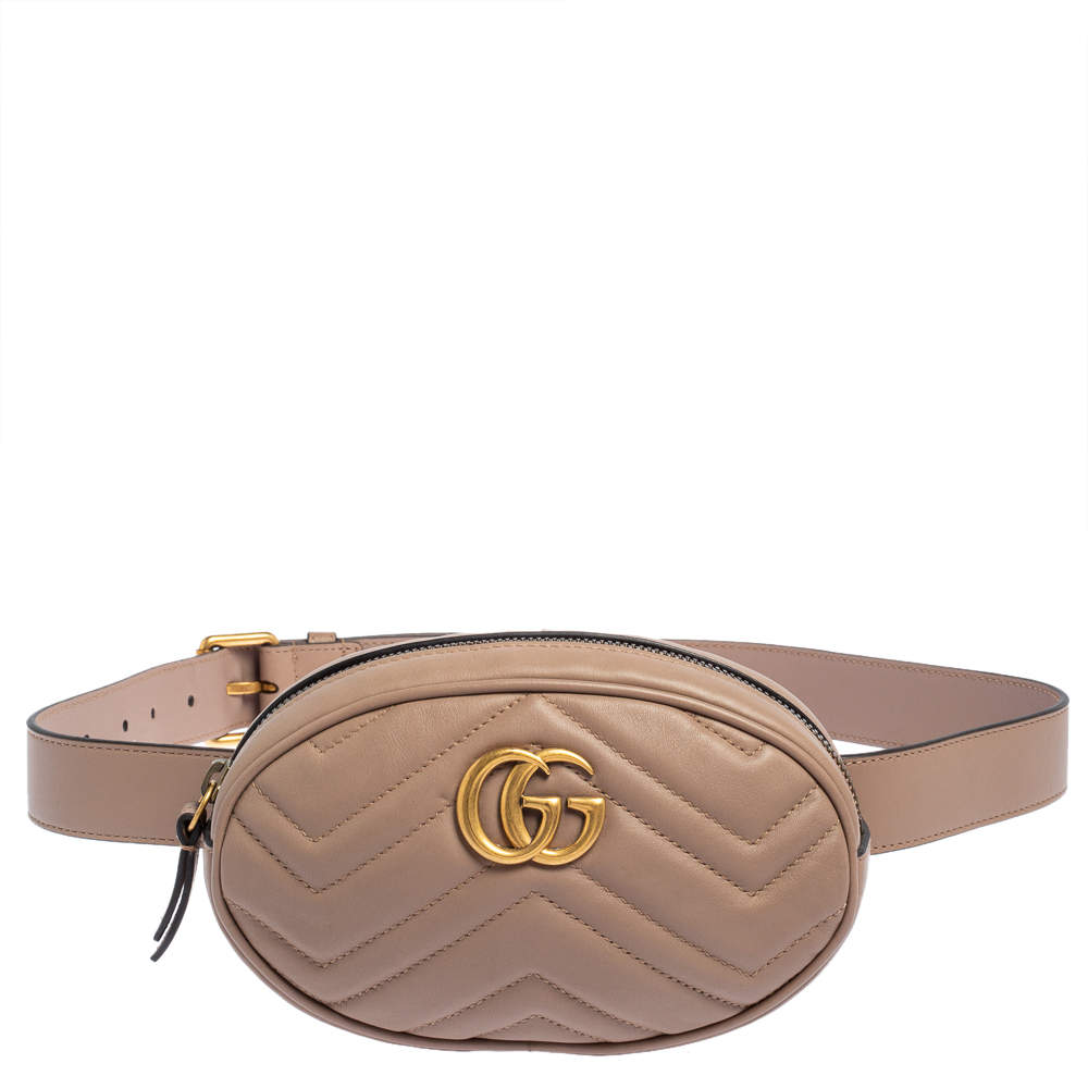 Gucci Old Rose Matelassé Leather GG Marmont Belt Bag