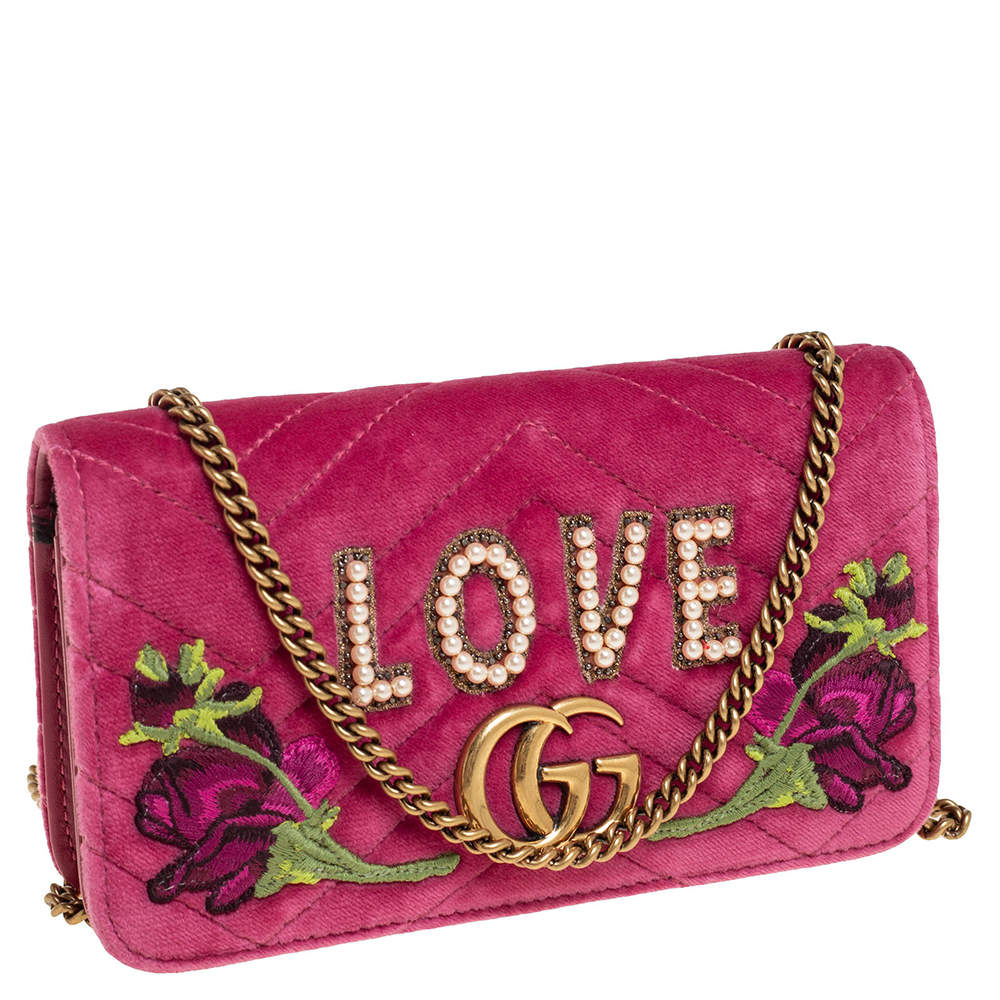 Gucci Marmont Velvet Love Mini Shoulder Bag in Pink