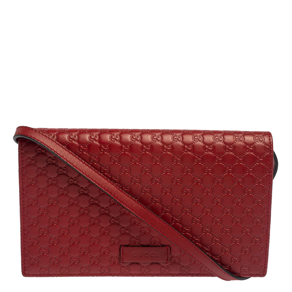 Pre Owned حقيبة كروس غوتشي قلاب جلد مايكروغوتشيسيما أحمر