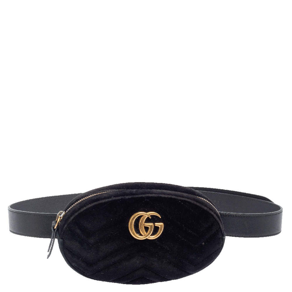 مملوكة مسبقًا حقيبة غوتشي حزام مارمونت GG  قطيفة ماتيلاس وجلد أسود 