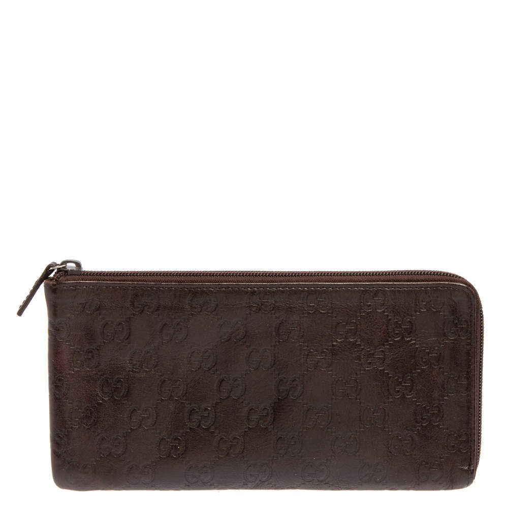 Pre Owned Gucci Dark Brown Guccissima Leather Zip Pouch