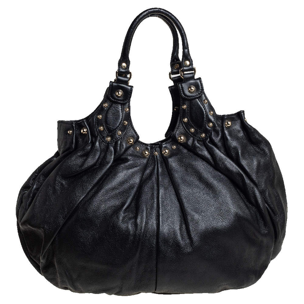 مملوكة مسبقًا حقيبة هوبو غوتشي بيلهام متوسطة مرصعة جلد أسود 