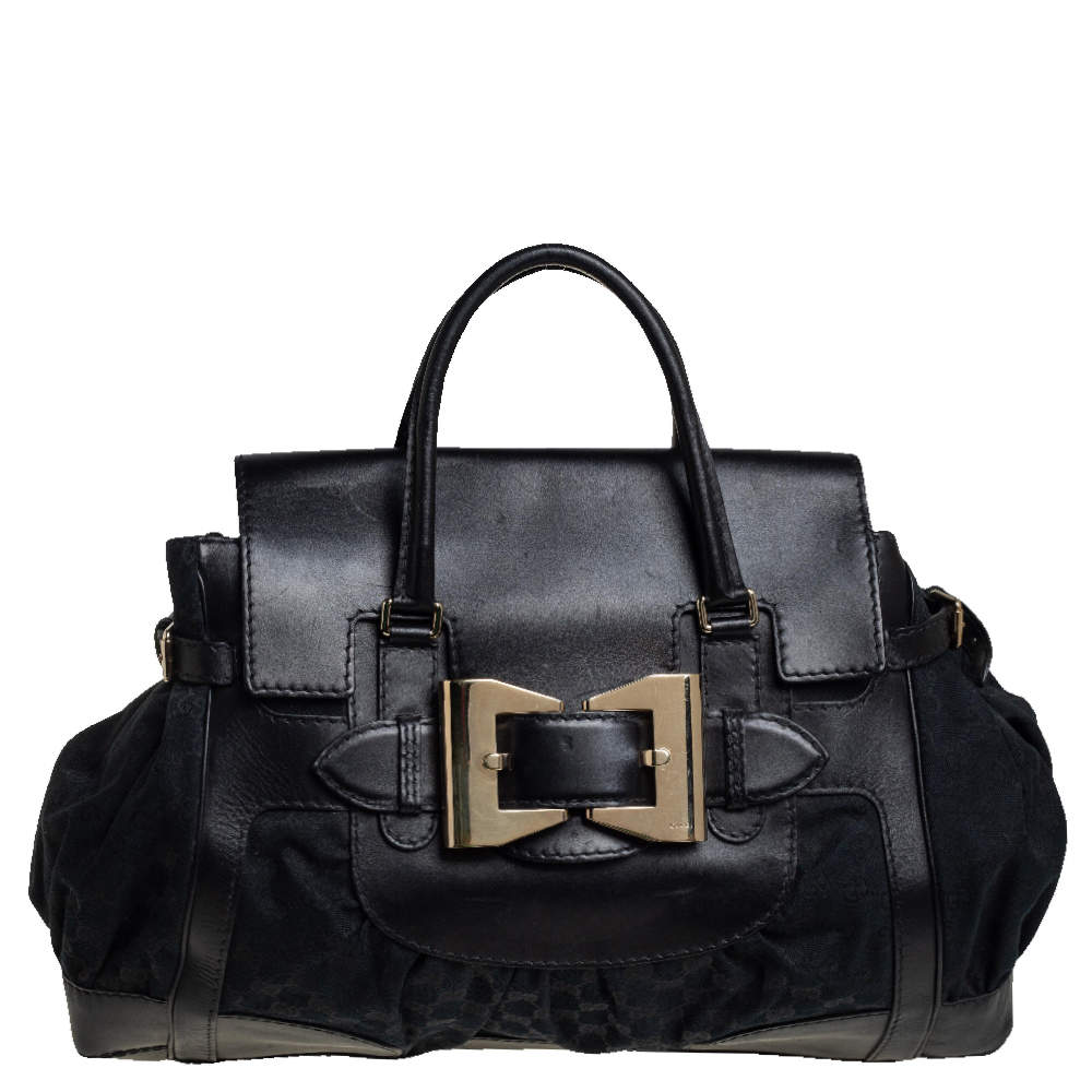 Gucci Black GG Canvas and Leather Large Dialux Queen Tote
