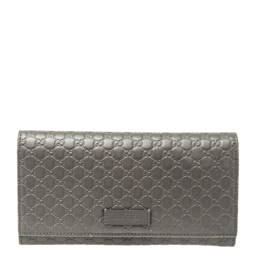 Pre Owned Gucci Grey Microguccissima Leather Continental Wallet