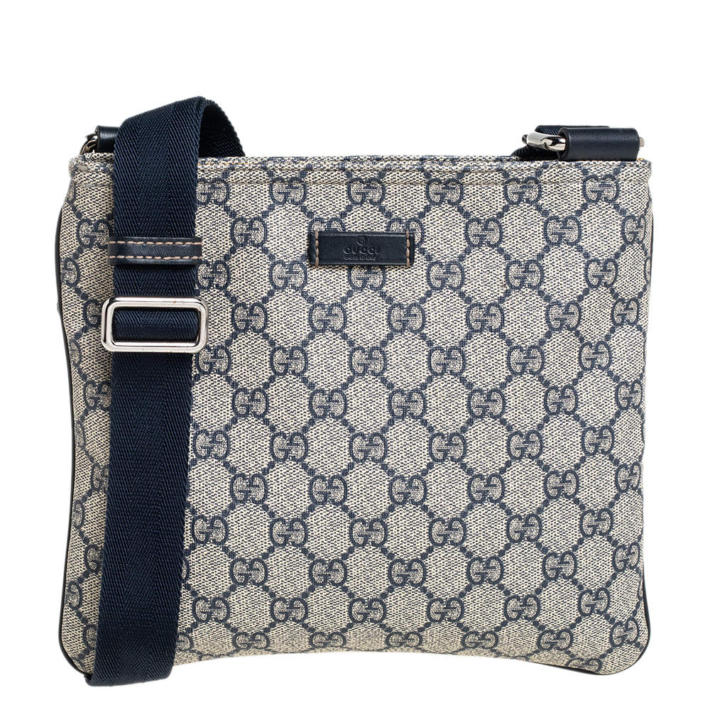 Pre Owned Gucci Beige/Blue Coated Canvas Messenger Bag