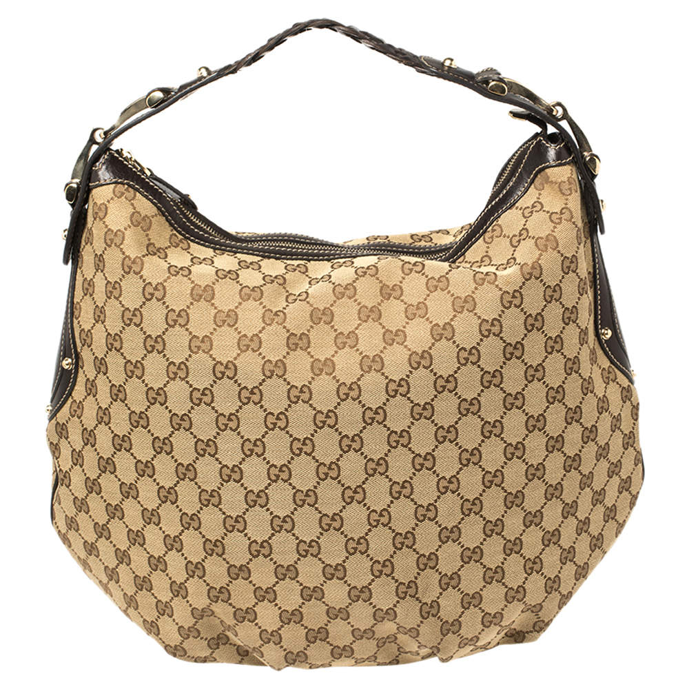 Pre Owned Gucci Beige/Brown GG Canvas and Leather Medium Pelham Hobo 