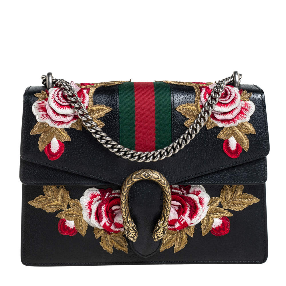 gucci black floral handbag