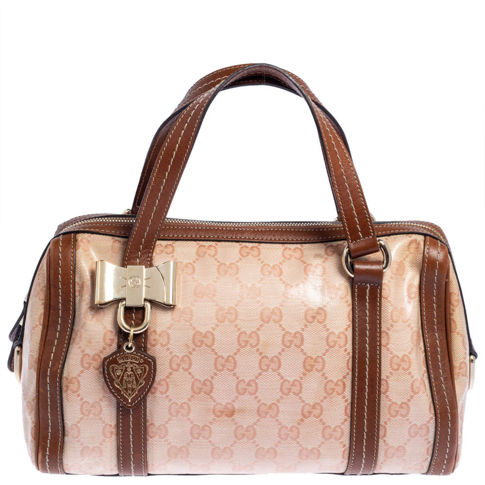 Gucci Beige/Brown Crystal Canvas and Leather Duchessa Satchel
