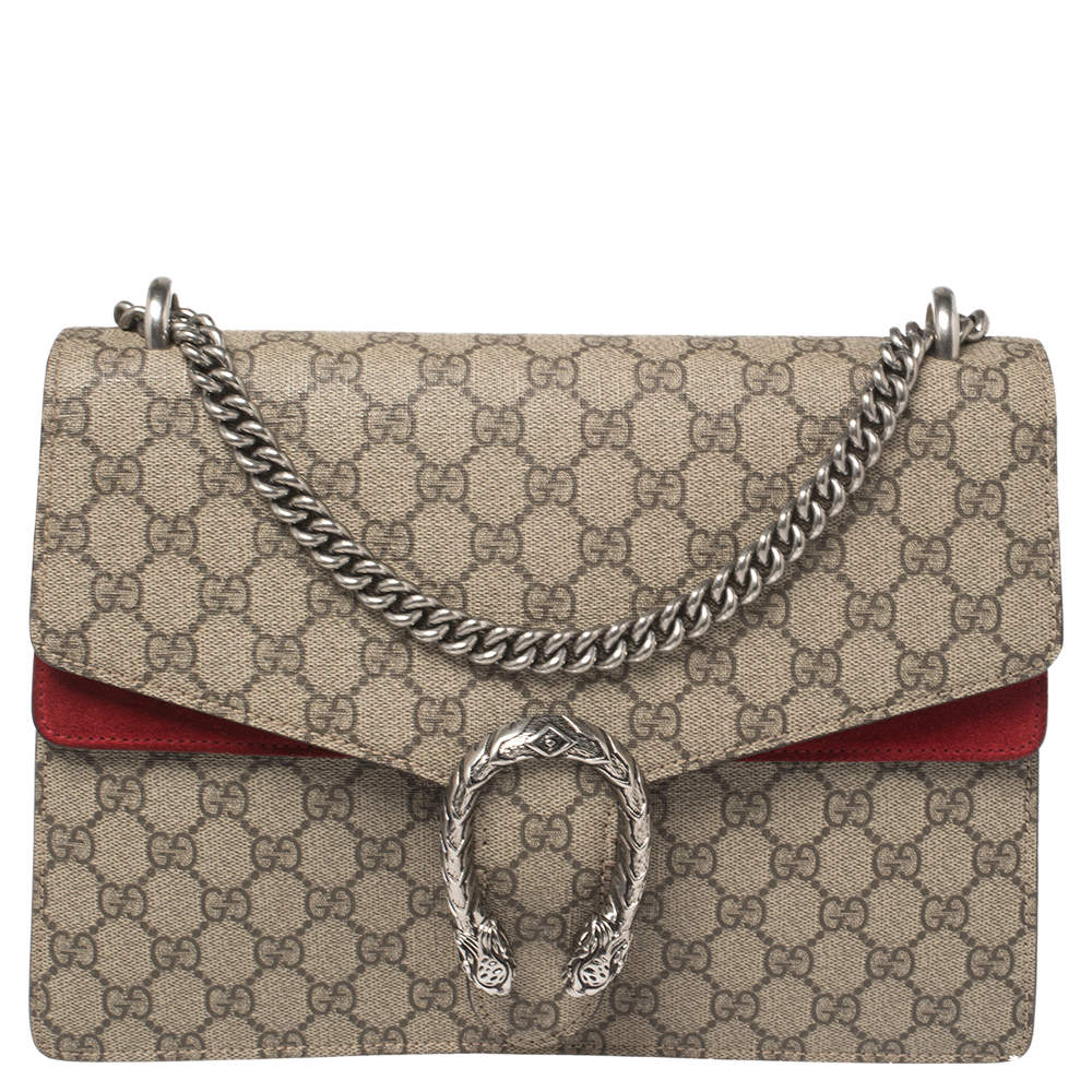 Pre Owned Gucci Beige/Red GG Supreme Canvas Medium Dionysus Shoulder Bag