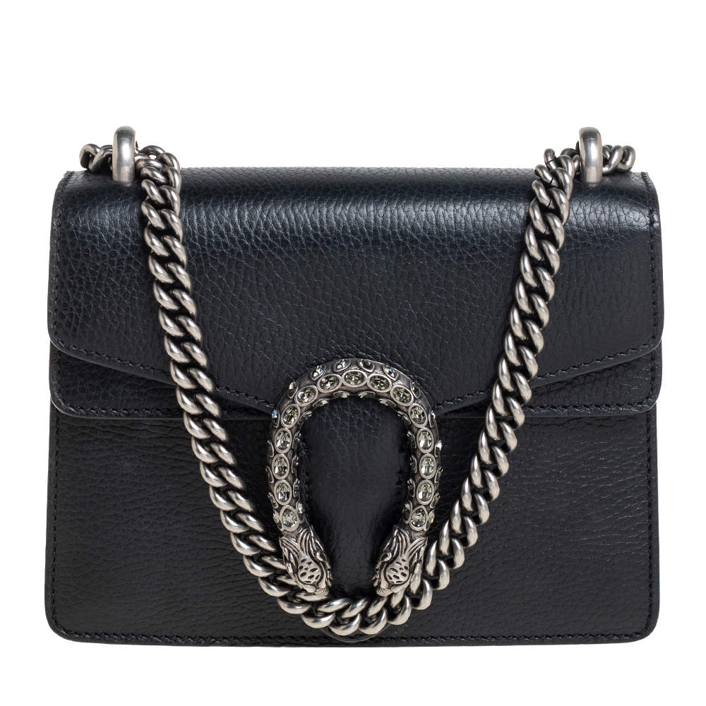 Pre Owned Gucci Black Leather Mini Dionysus Shoulder Bag