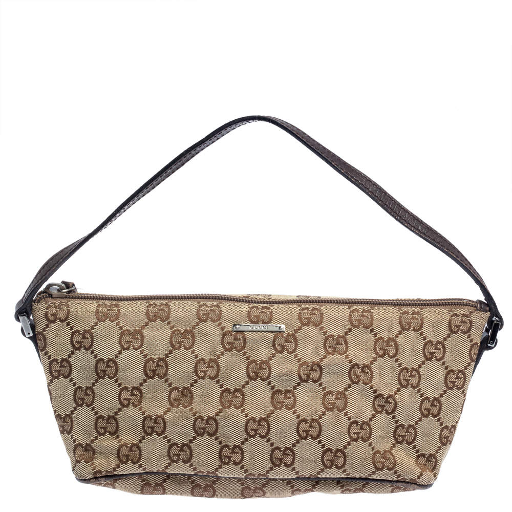 Pre Owned Gucci Beige GG Canvas and Leather Boat Pochette Bag