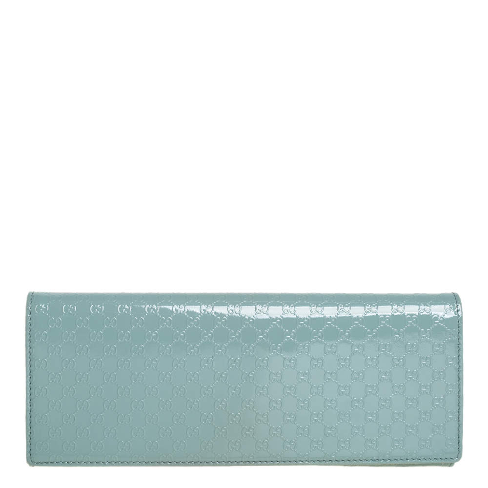 Pre Owned Gucci Mint Green Microguccissima Patent Leather Broadway Evening Clutch