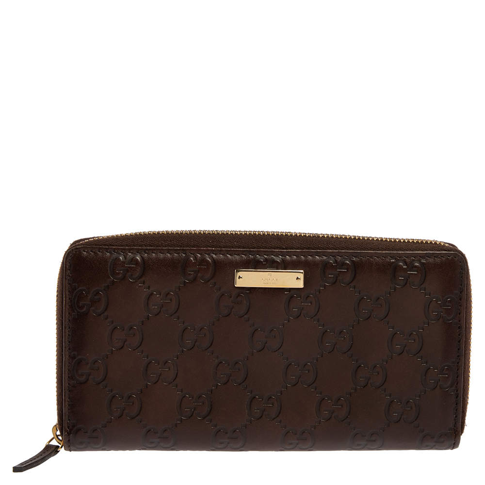 Gucci Dark Brown Guccissima Leather Zip Around Wallet