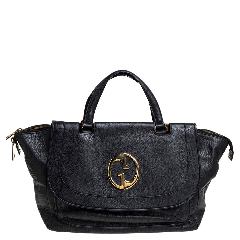 Pre Owned Gucci Black Pebbled Leather 1973 Tote