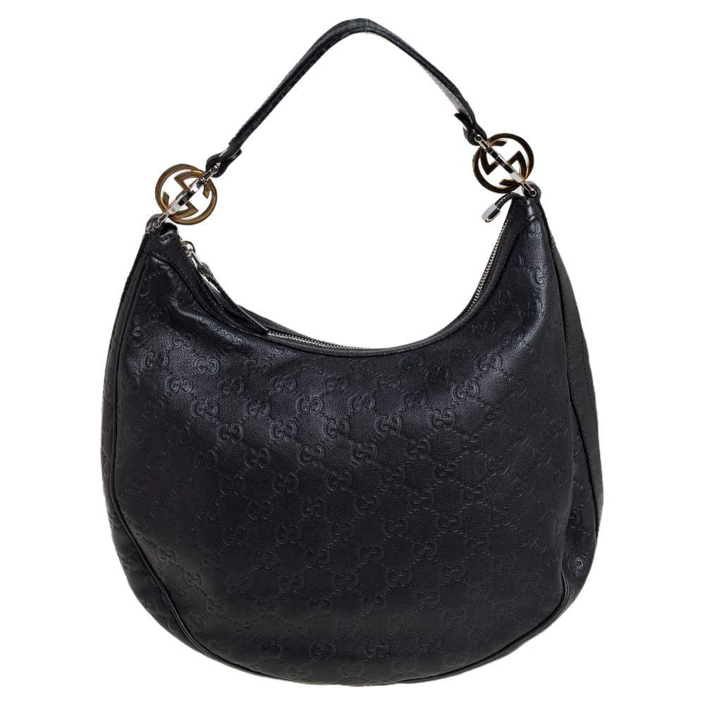 Pre Owned Gucci Black Guccissima Leather Medium Twins Hobo